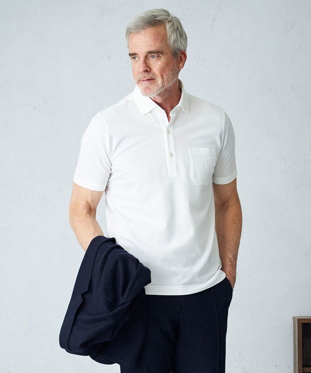 JOSEPH ABBOUD 【オーガニックコットン使用】ブロックサッカーポロシャツ ホワイト系