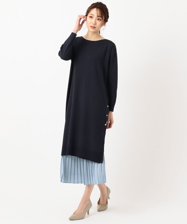 J.PRESS LADIES 【洗える】ワンピ＋プリーツスカート ツインセットワンピース ネイビー系