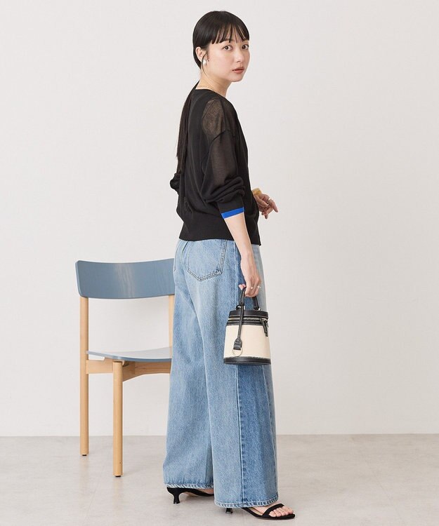 AMERICAN HOLIC シアー配色ニットカーディガン Black