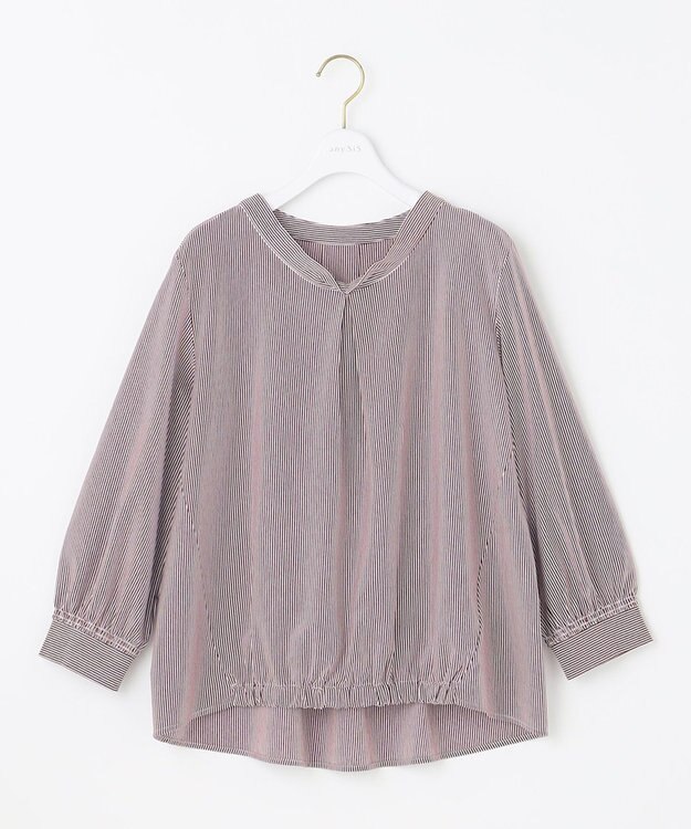 ANY SIS 【洗える】シルケットジャージーストライプ ブラウス ボルドーストライプ