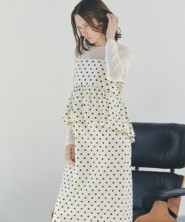 YECCA VECCA ドット柄バルーンキャミワンピース Ivory
