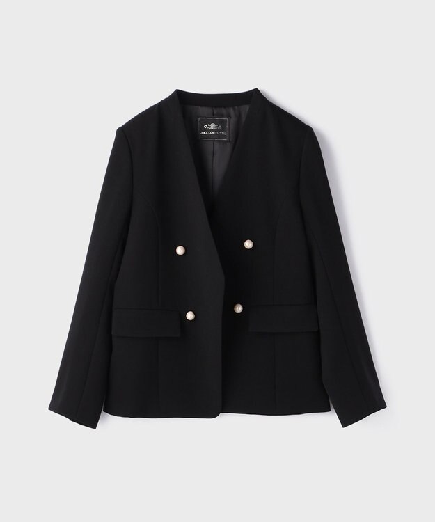 GRACE CONTINENTAL パールボタンノーカラージャケット ブラック