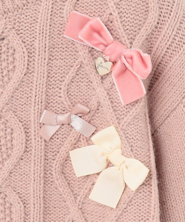 ANY KIDS リボン ケーブル ニット ピンク