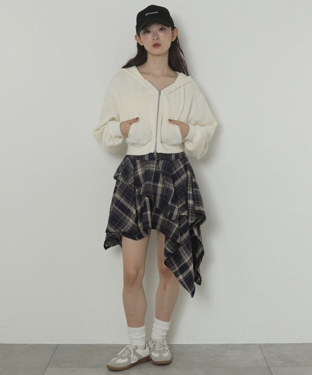 WEGO アシンメトリーチェックミニスカパン ネイビー