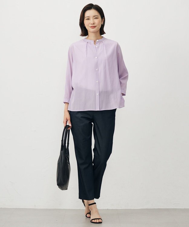 J.PRESS LADIES 【洗える・速乾・接触冷感】リライムライトローン バックフレア ブラウス ラベンダー系