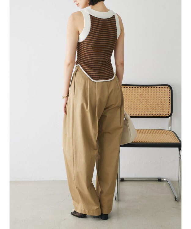 Green Parks デザインヘム配色ニットタンクトップ Brown