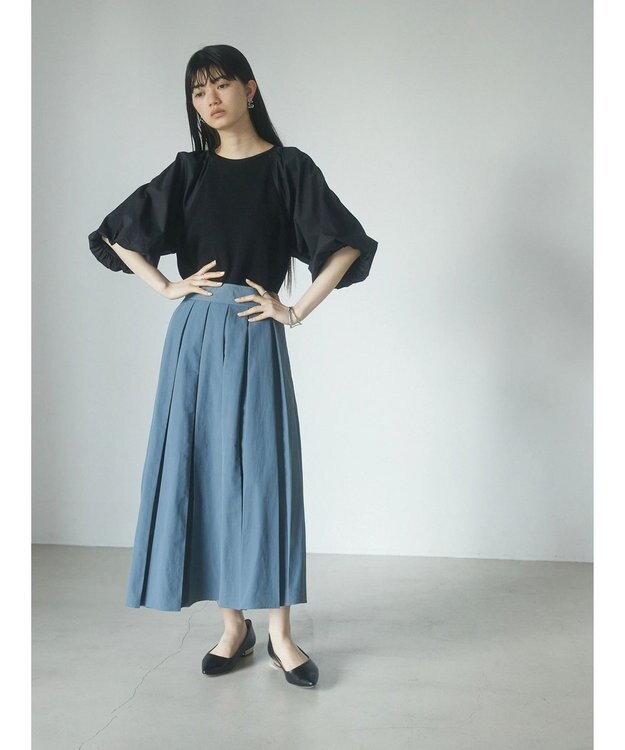 Green Parks armonia．袖布帛ニットプルオーバー Black