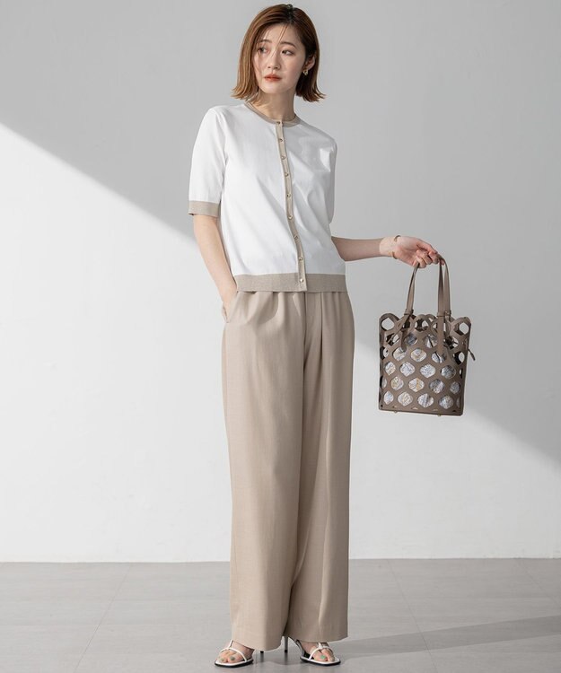 23区 S 【接触冷感/UVカット/洗える】ドライスラブストレッチ ワイド パンツ ベージュ系