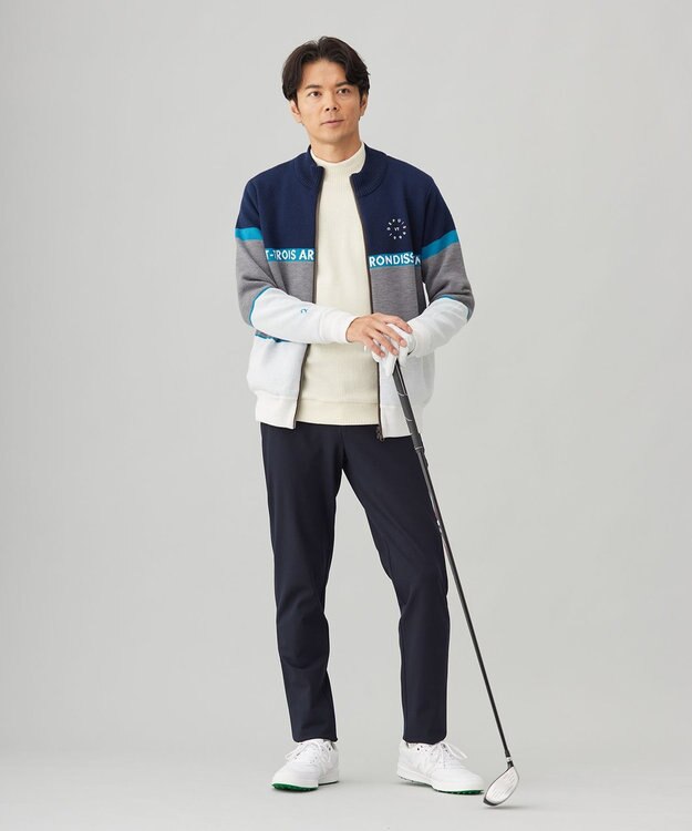 23区GOLF 【MEN】リバーシブルニットブルゾン ターコイズブルー系2