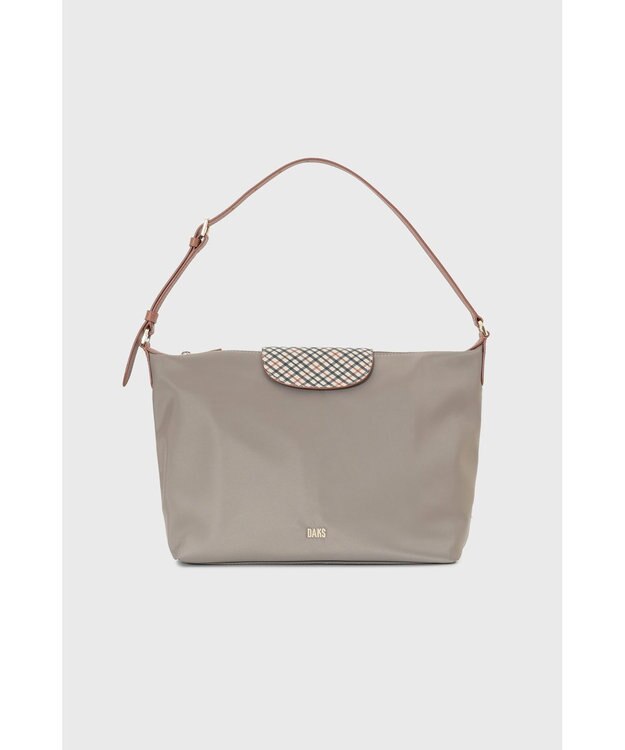 DAKS ナイロン×牛革 ハウスチェック ショルダーバッグ グレー