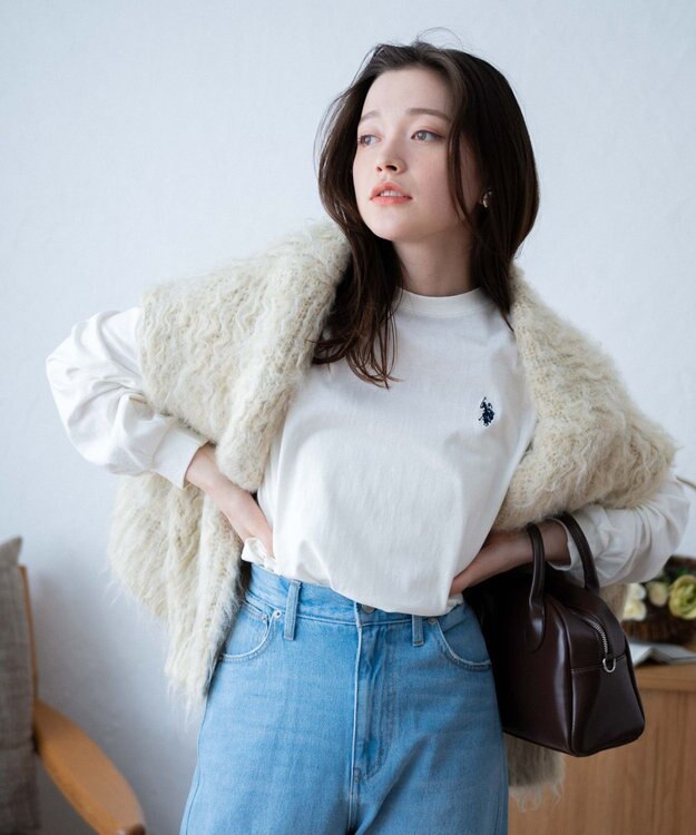 WEGO USPOLOだぼそでカラーロンT ホワイト