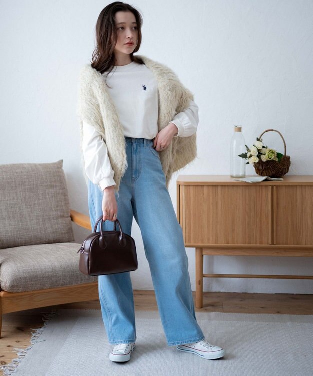 WEGO USPOLOだぼそでカラーロンT ホワイト