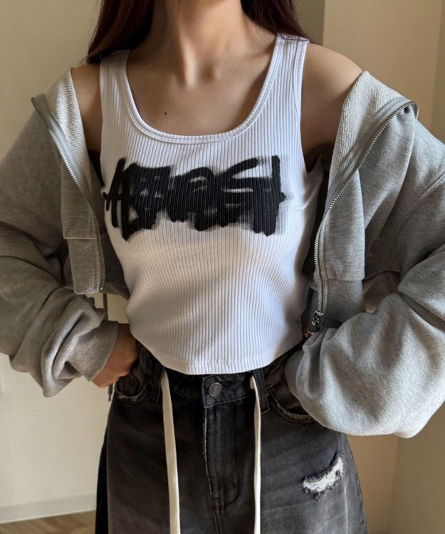 WEGO 【カップ付きインナー】グラフィックカップ付きリブタンク 柄2