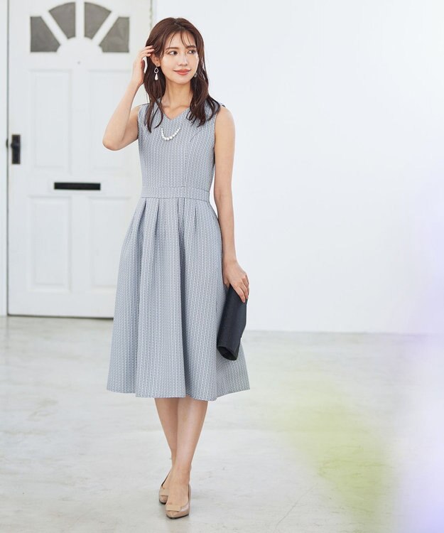 Tiaclasse 【洗える】ツイードタックワンピース グレー