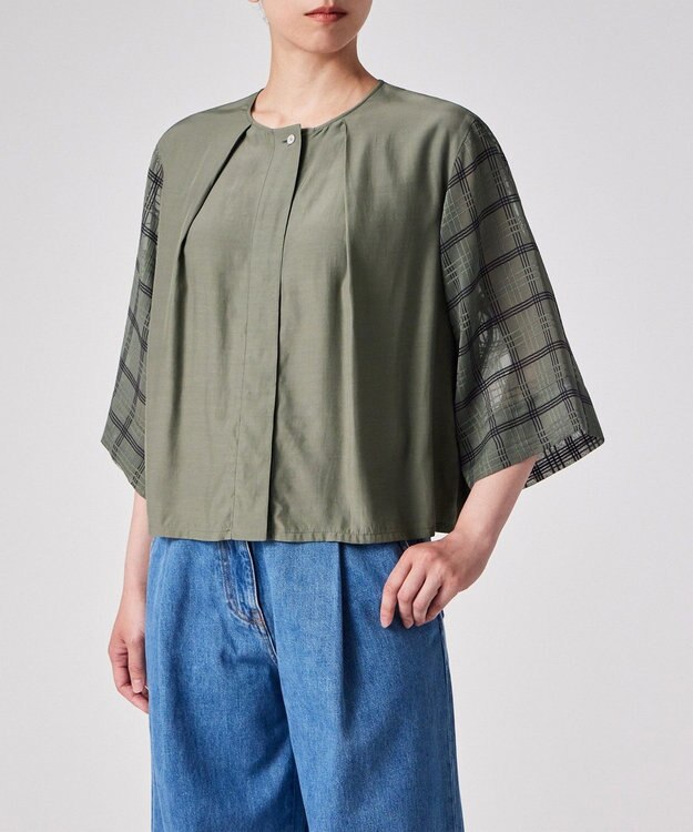 Paul Smith シアー チェック ブラウス カーキ