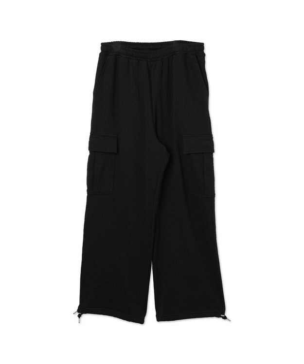 WEGO 【ウエストゴム/MLサイズ展開】ワイドカーゴスウェットパンツ ブラック