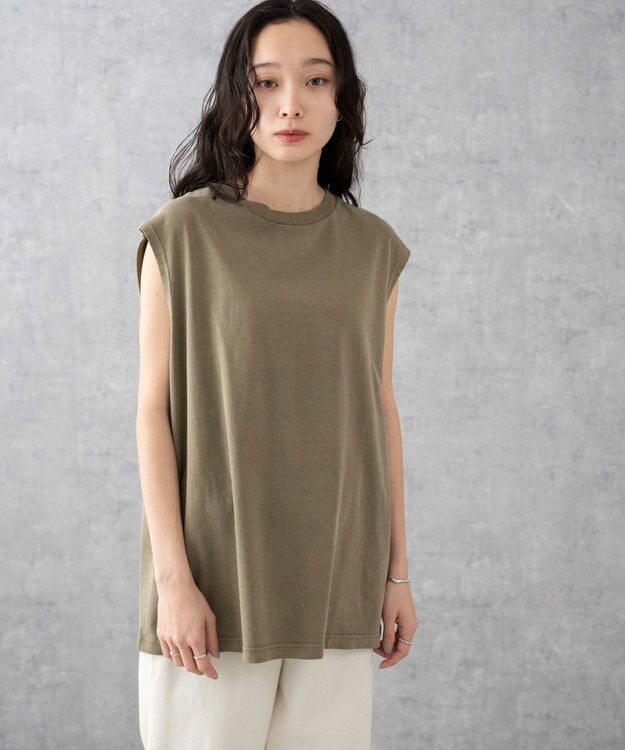 WEGO 【5色3サイズ展開/ユニセックス着用ITEM/洗える/綿100%】スリーブレスコットンT カーキ