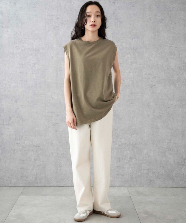 WEGO 【5色3サイズ展開/ユニセックス着用ITEM/洗える/綿100%】スリーブレスコットンT カーキ