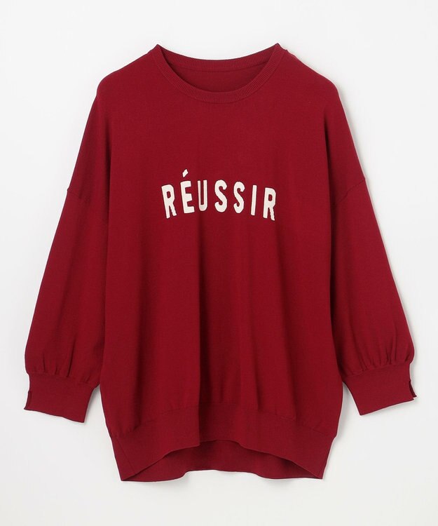 ANY インターシャロゴニットプルオーバー レッド×エクリュ