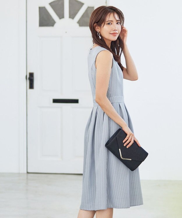 Tiaclasse 【洗える】ツイードタックワンピース グレー