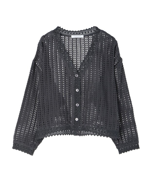 Green Parks インド綿　レース編みカーディガン Gray