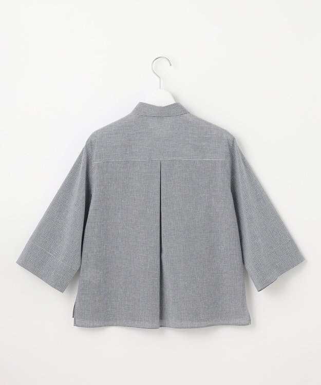 J.PRESS LADIES 【洗える】リネンminiチェック フロントピンタック シャツ ネイビー系