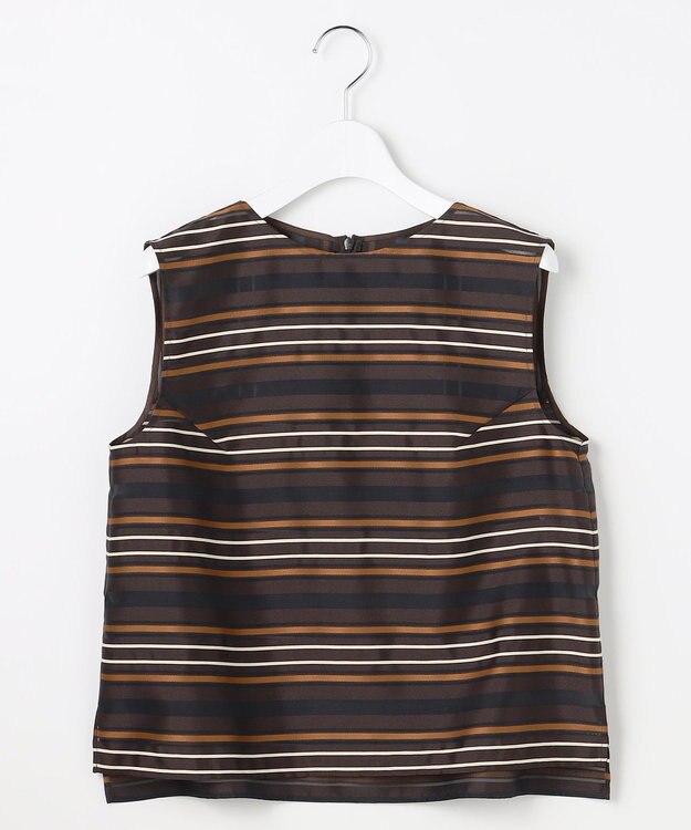 自由区 マルチストライプジャカードノースリーブ ブラウス ブラウン系