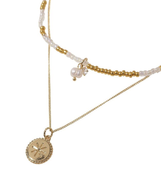 earth music&ecology 【2SET】ビーズ＆プレートネックレス Gold