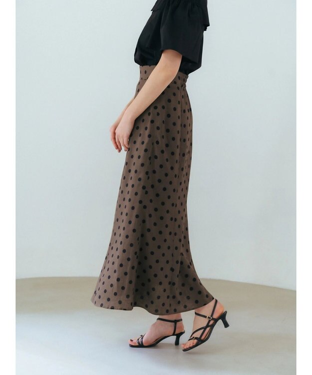 YECCA VECCA レーヨンリネンドットマーメイドスカート Brown