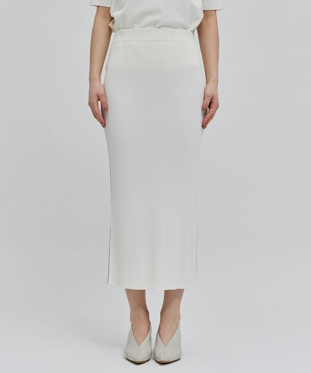 BEIGE， 【洗える】LAURA / Iラインリブスカート Ecru×Black