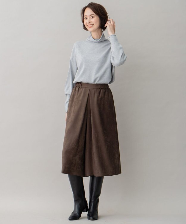 自由区 L 【洗える】ライトスエード キュロット ダークブラウン系