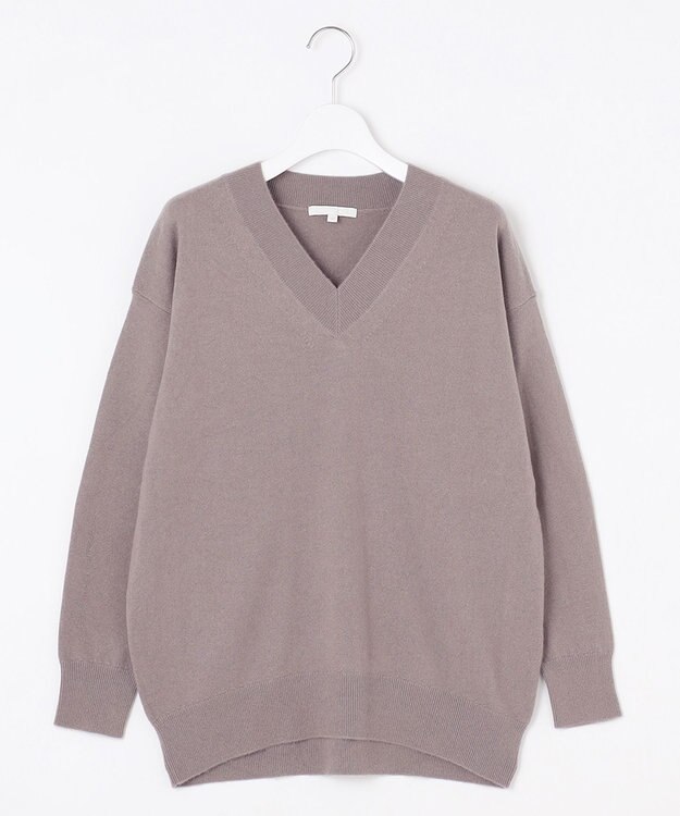 自由区 L 【洗える】ピュアカシミヤVネック ニット モーブ