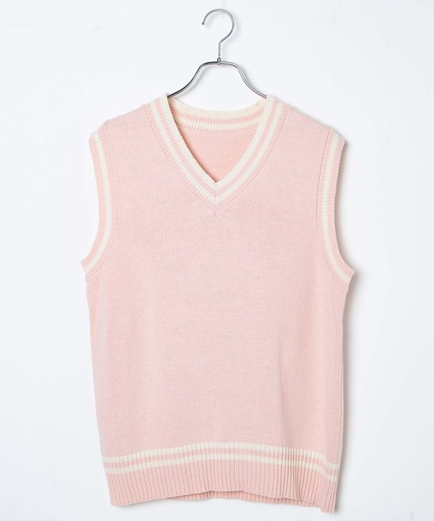WEGO 【SCHOOLITEM】ラインスクールニットベスト ライトピンク