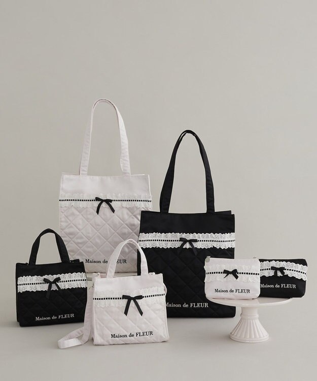 Maison de FLEUR コットンフリルスクエアトート Black