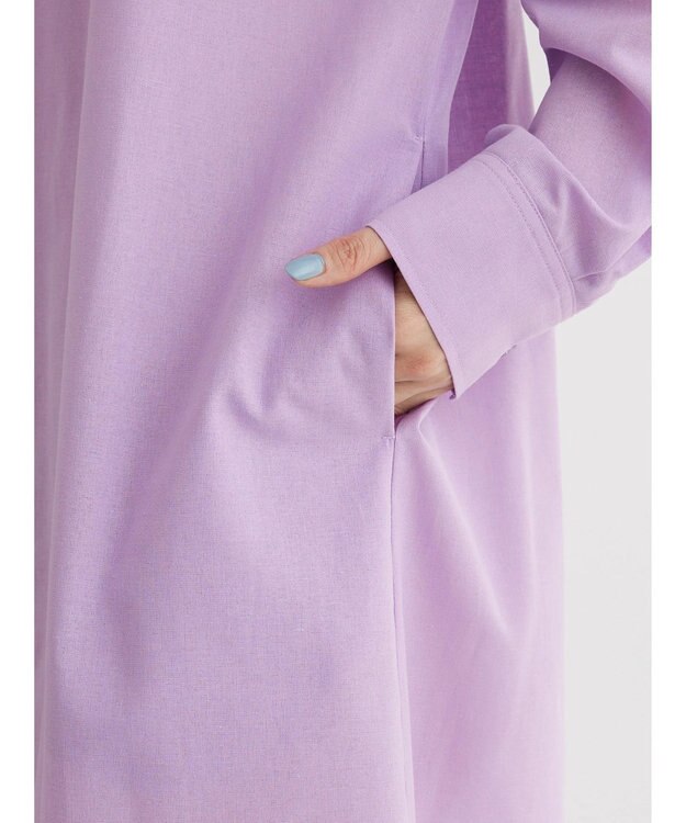 Green Parks 綿麻混バンドカラーシャツワンピース Purple