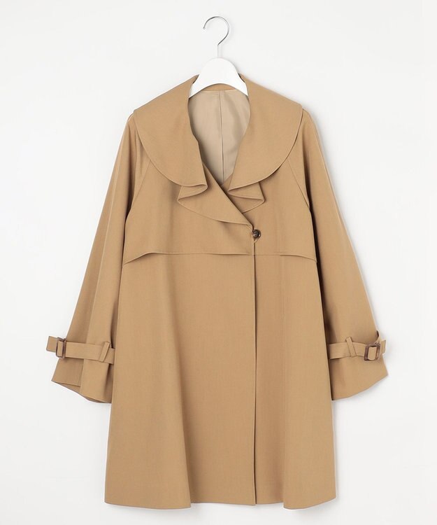 Feroux 【洗える】ラッフルカラーミドル丈 トレンチ キャメル系