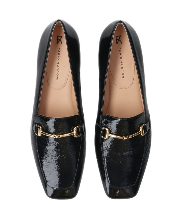 INTER-CHAUSSURES 【FABIO RUSCONI】スクエアトウサケットビットローファー ブラックエナメル