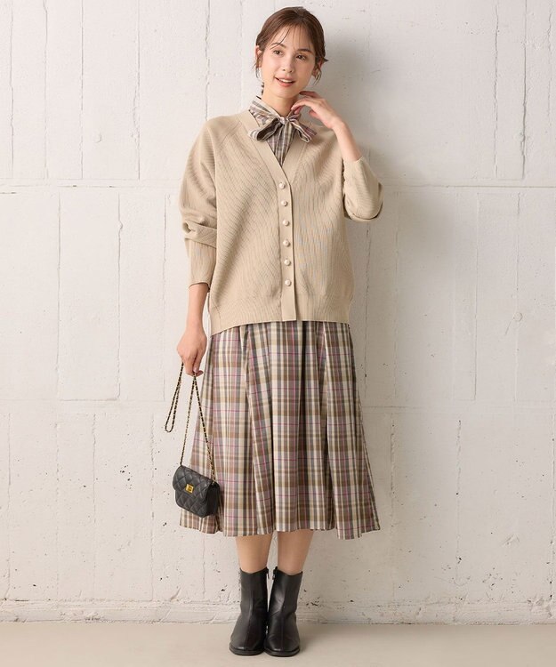 組曲 【リボンタイ付き】シアーツイルチェック ワンピース ベージュ系3