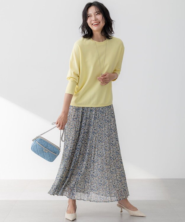 23区 【洗える】シアーヘリンボーンプリント プリーツ スカート ブループリント