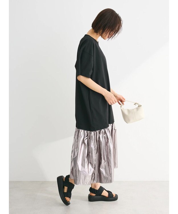 Green Parks ・ＥＬＥＮＣＡＲＥ　ＤＵＥ　メタリック切替ＴＥＥワンピ Black