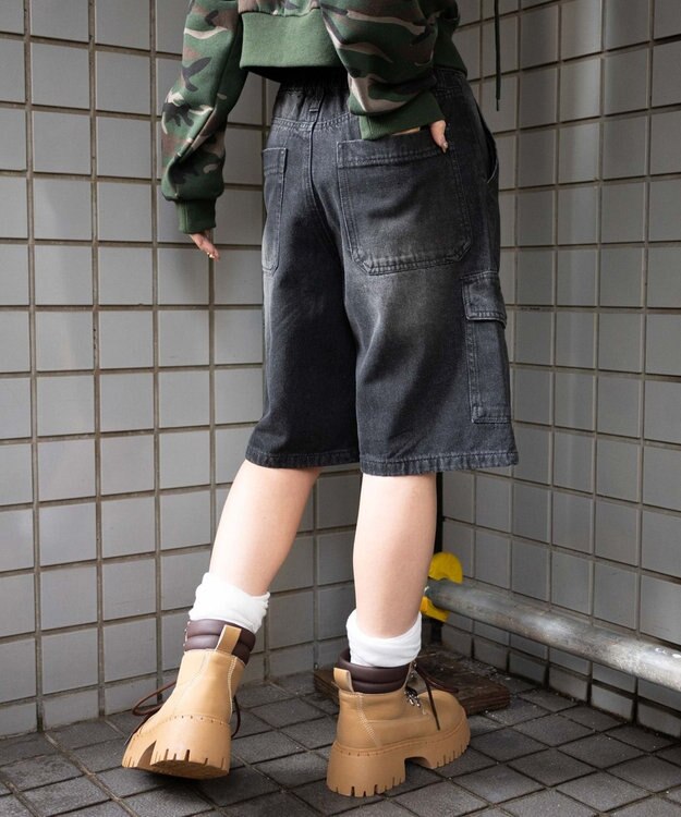 WEGO ヴィンテージウォッシュカーゴハーフパンツ ブラック