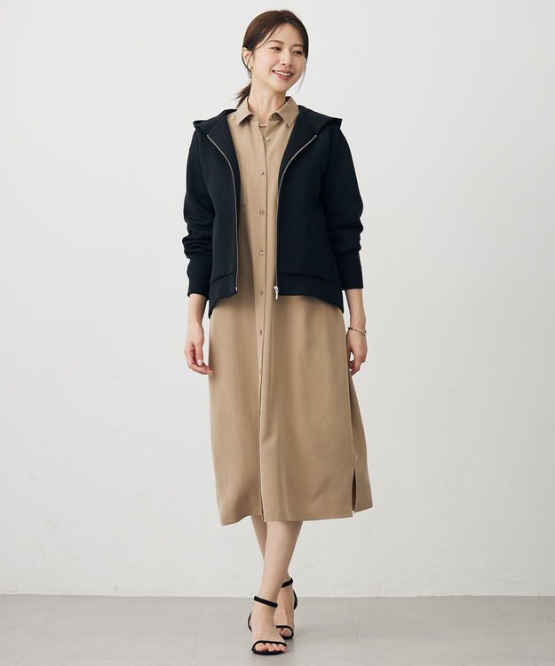 J.PRESS LADIES ダンボールジャージー ジップアップ パーカー ブラック系