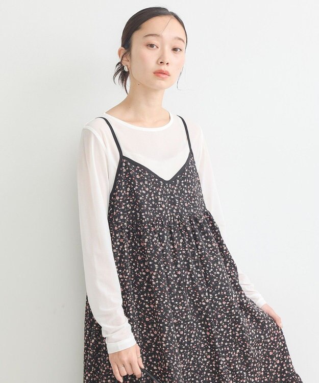 earth music&ecology 切替パイピングフラワーキャミワンピース Black