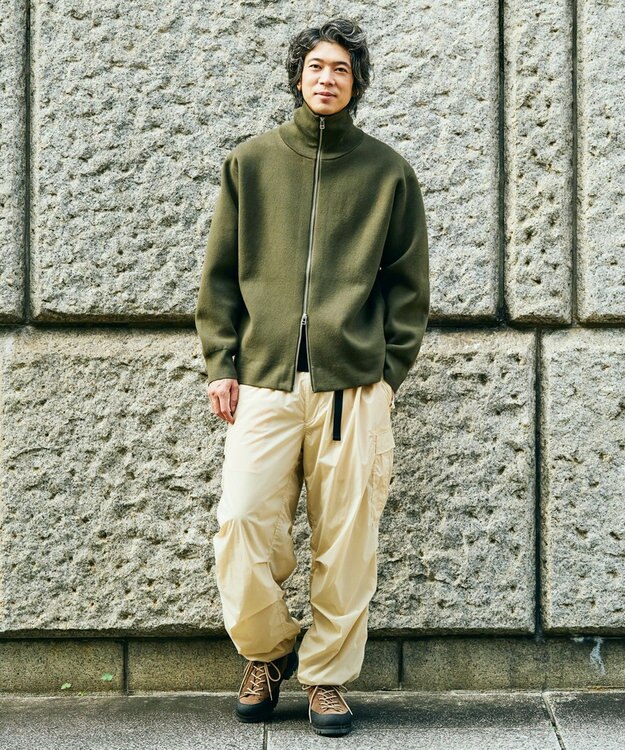UNFILO MENS 【男女兼用/新色追加】スウェットライク ジップ タートルネックニット [24年秋冬商品] カーキ