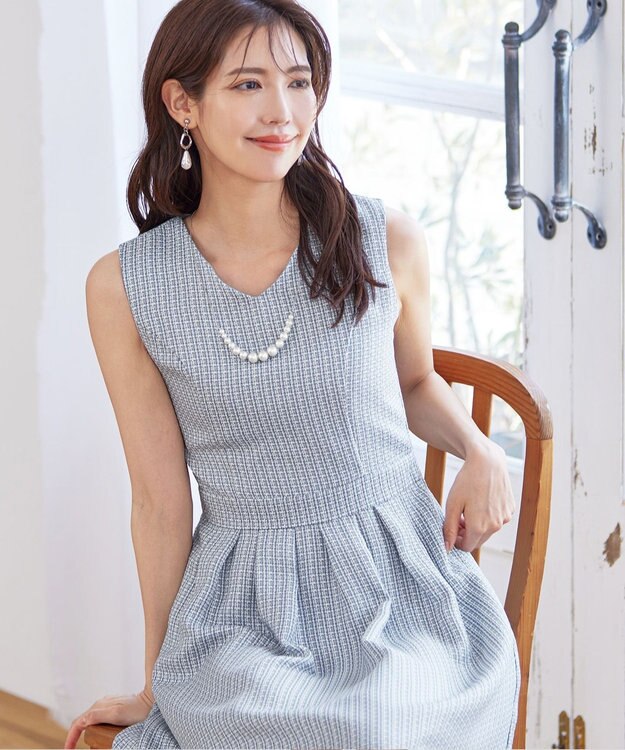 Tiaclasse 【洗える】ツイードタックワンピース グレー