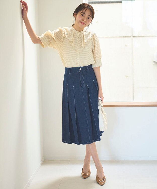 Feroux 【洗える】ラッフルフリル ブラウス ベージュ系