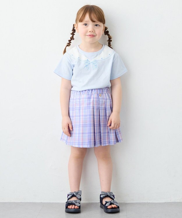 ANY KIDS チェックプリーツスカパン サックスブルー