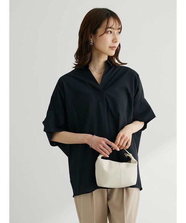 Green Parks 綿麻混スキッパーシャツ Black