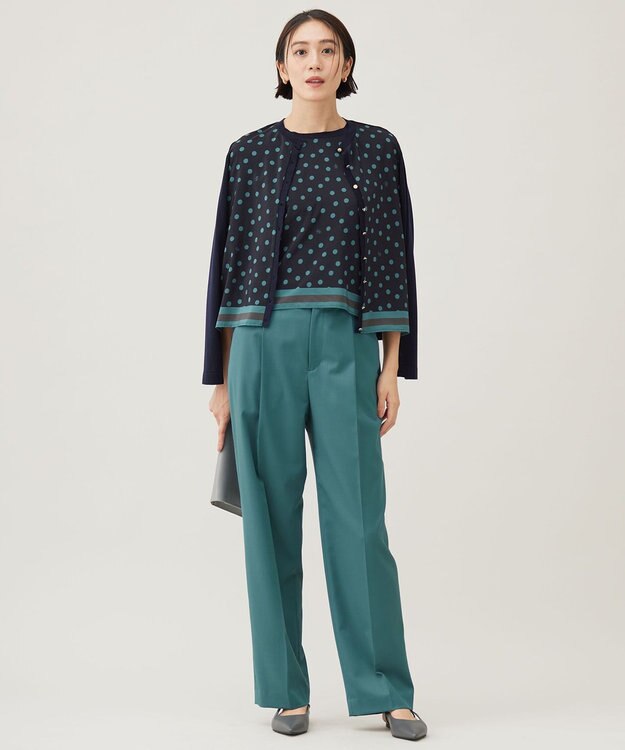 自由区 【アンサンブル対応・洗える】ポルカドットプリント プルオーバー ネイビー×ミントグリーン