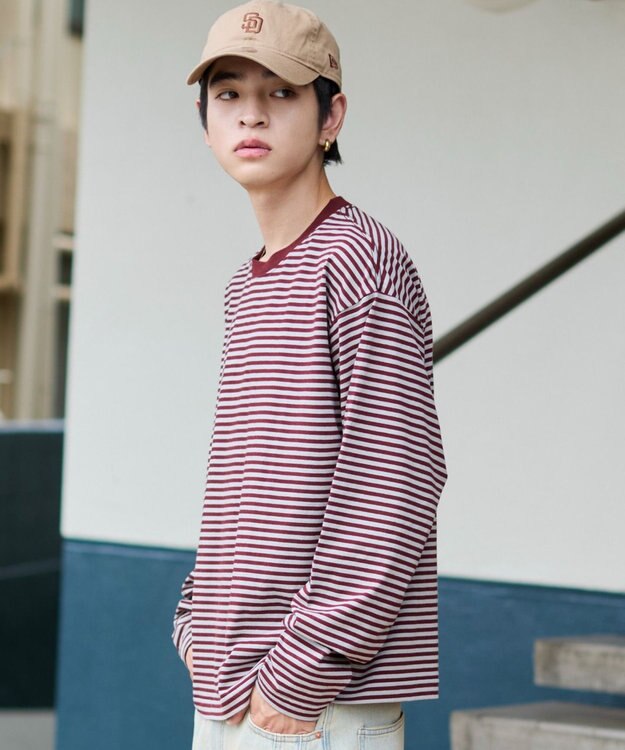 WEGO ワイドスリーブボーダーT（長袖） レッドボーダー